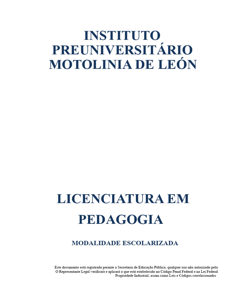 Licenciatura em Pedagogia: Plano de Estudos | PDF | Pedagogia | Linguística