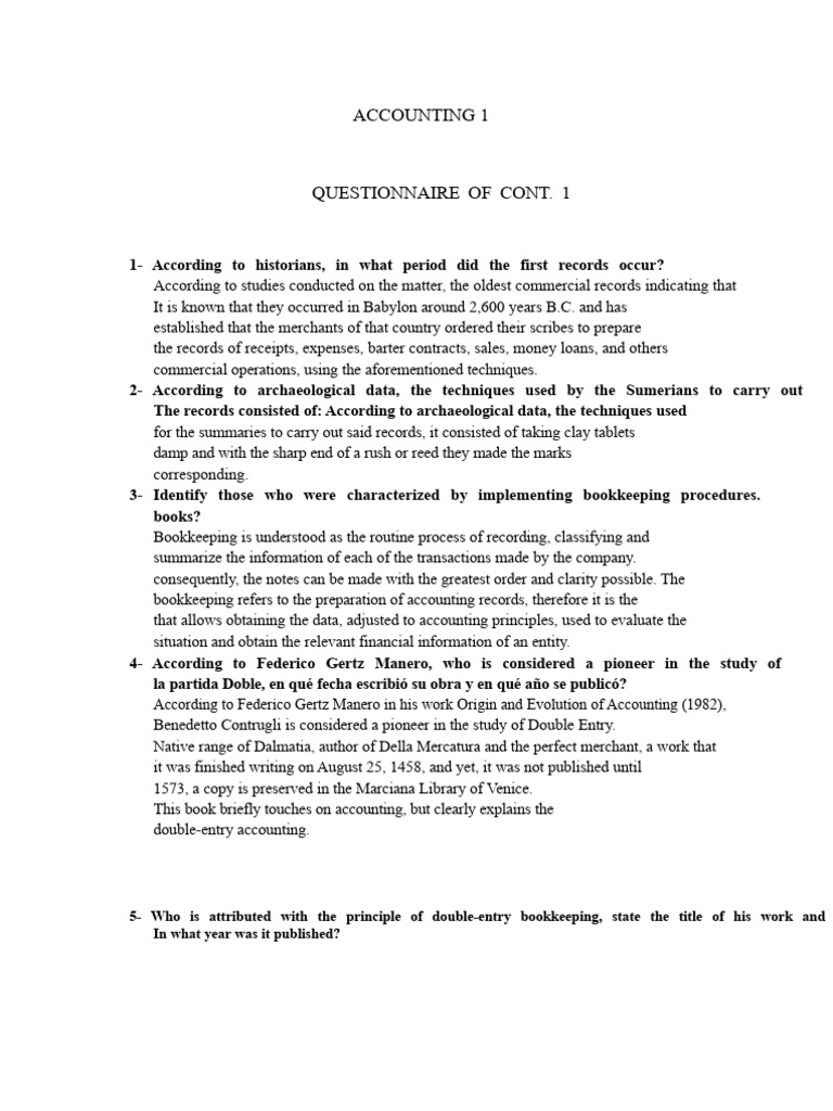 QUESTIONNAIRE 1 ACCOUNTING 1.pdf | PDF | Bookkeeping | Accounting