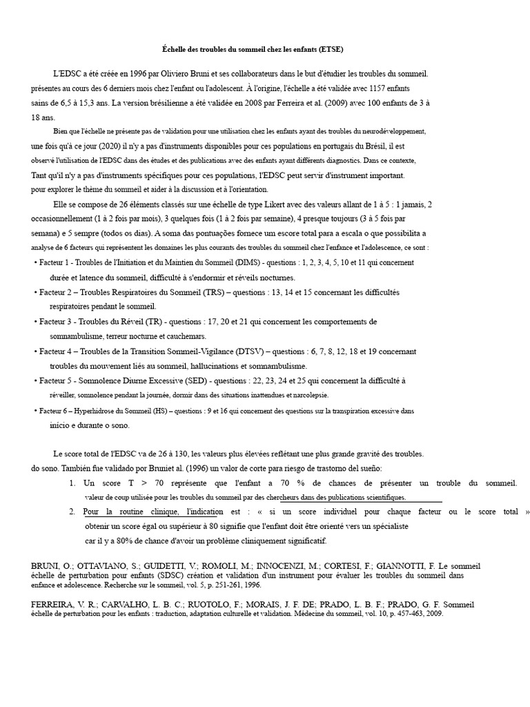 Échelle des troubles du sommeil chez l'enfant | PDF | Sommeil ...