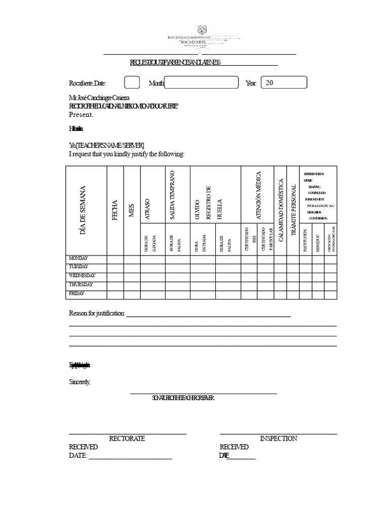 Absence Justification Request Template | PDF