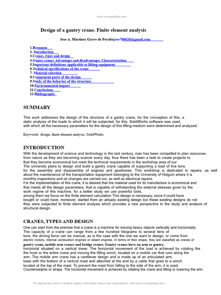 Gantry Crane Design and Analysis | PDF | Crane (Machine) | Structural Load
