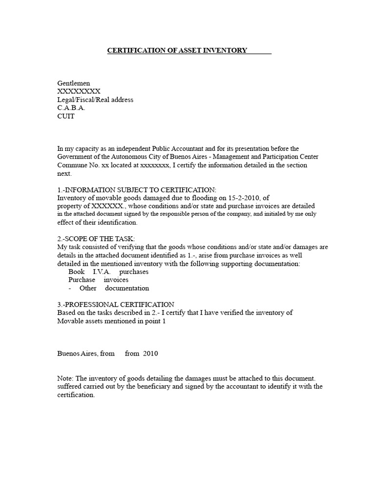 Inventory Certification of Assets | PDF