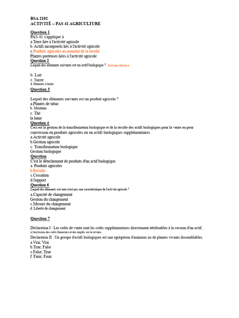 Activités et Concepts du PAS 41 Agriculture | PDF | Agriculture ...