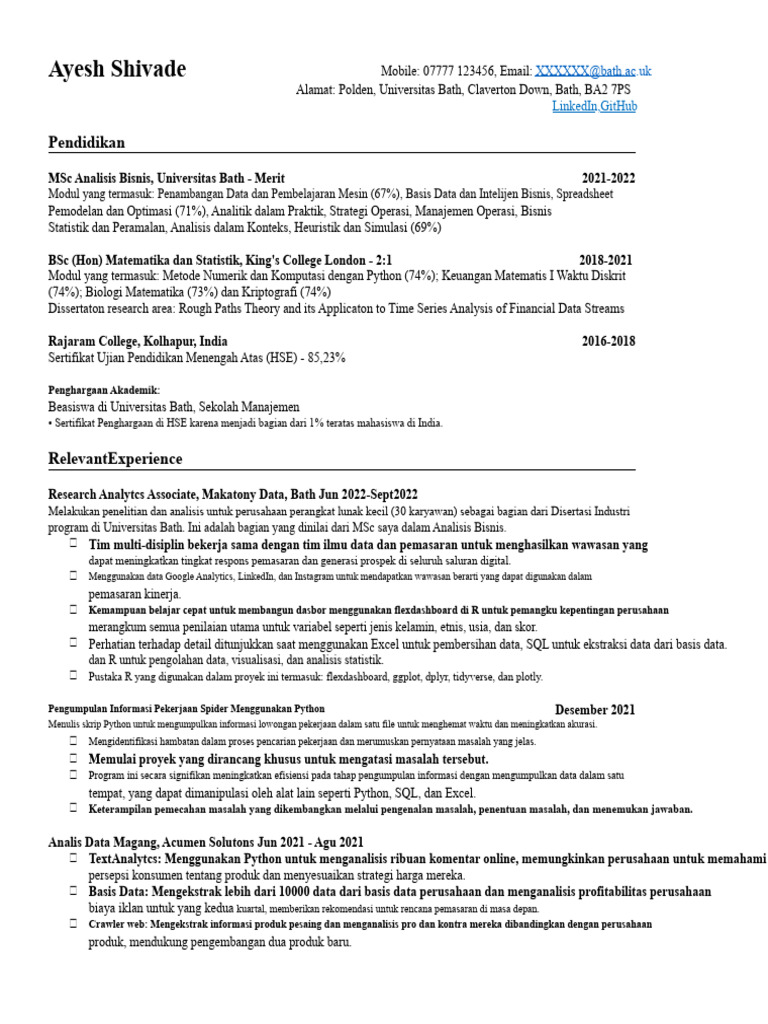 Profil Ayesh Shivade: Data Analyst | PDF