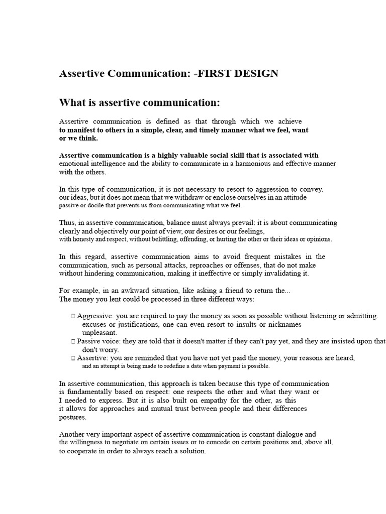 Understanding Assertive Communication | PDF | Empathy | Nonverbal ...