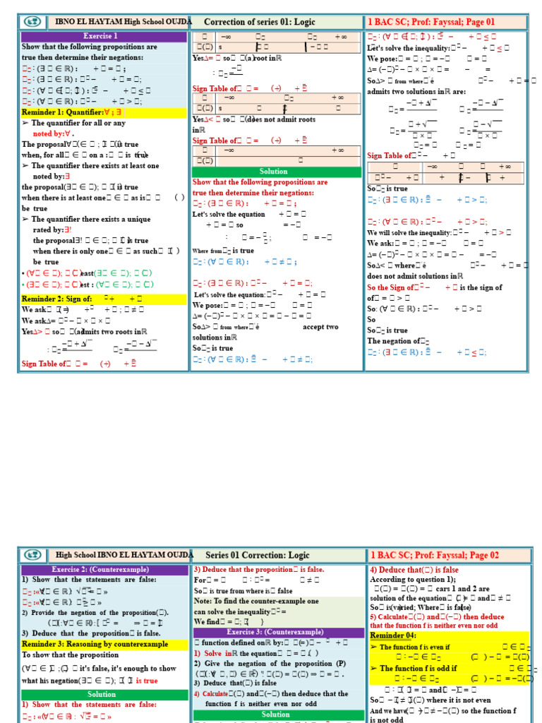 Logic Series 01 Correction for BAC SC | PDF | Logic | Mathematical Logic