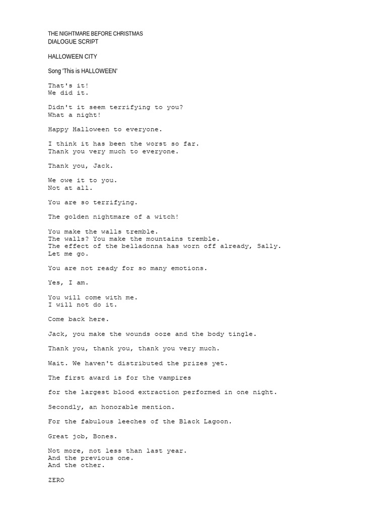 Nightmare Before Christmas Script | PDF