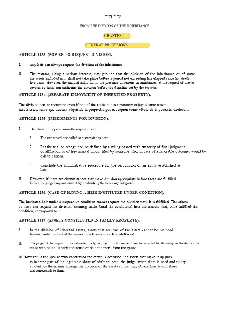 Inheritance Division Provisions Explained | PDF | Inheritance | Debt
