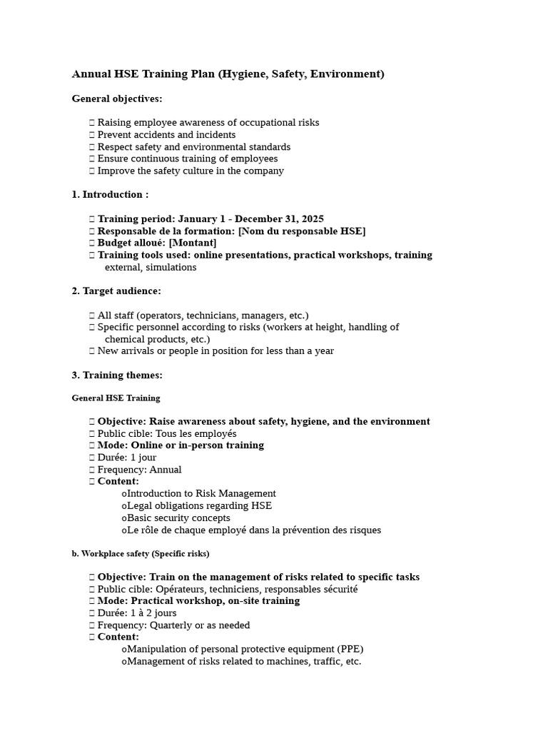 2025 Annual HSE Training Plan | PDF | Safety | Occupational Safety And ...