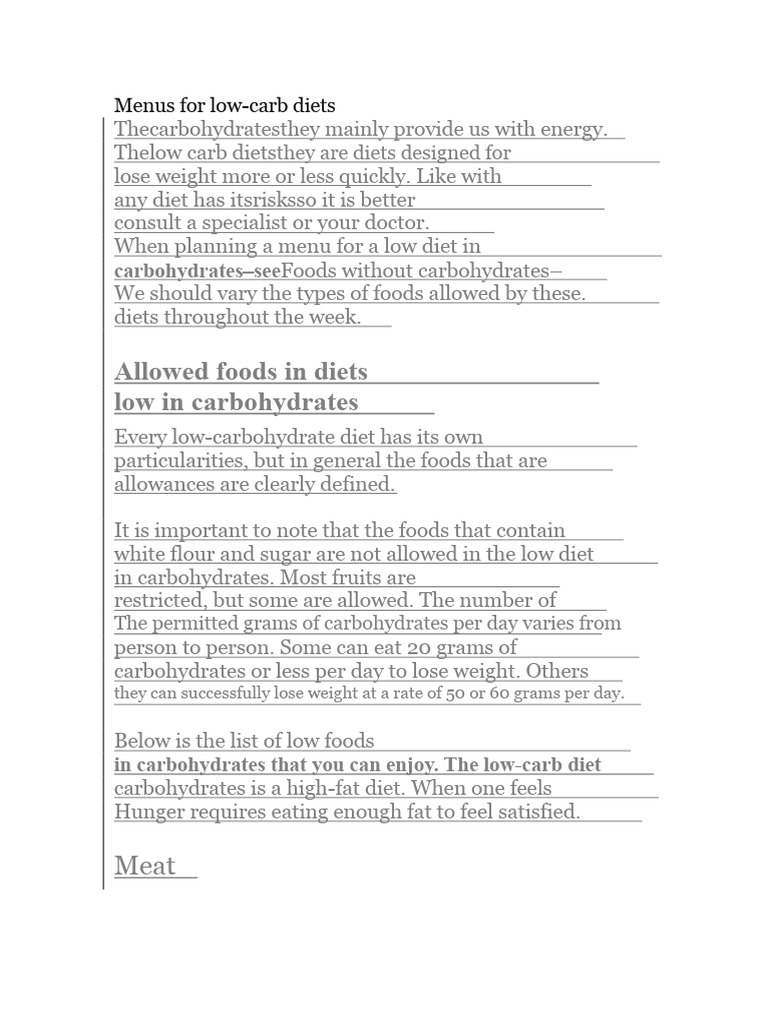 Low-Carb Diet Weekly Meal Plans | PDF | Dieting | Foods