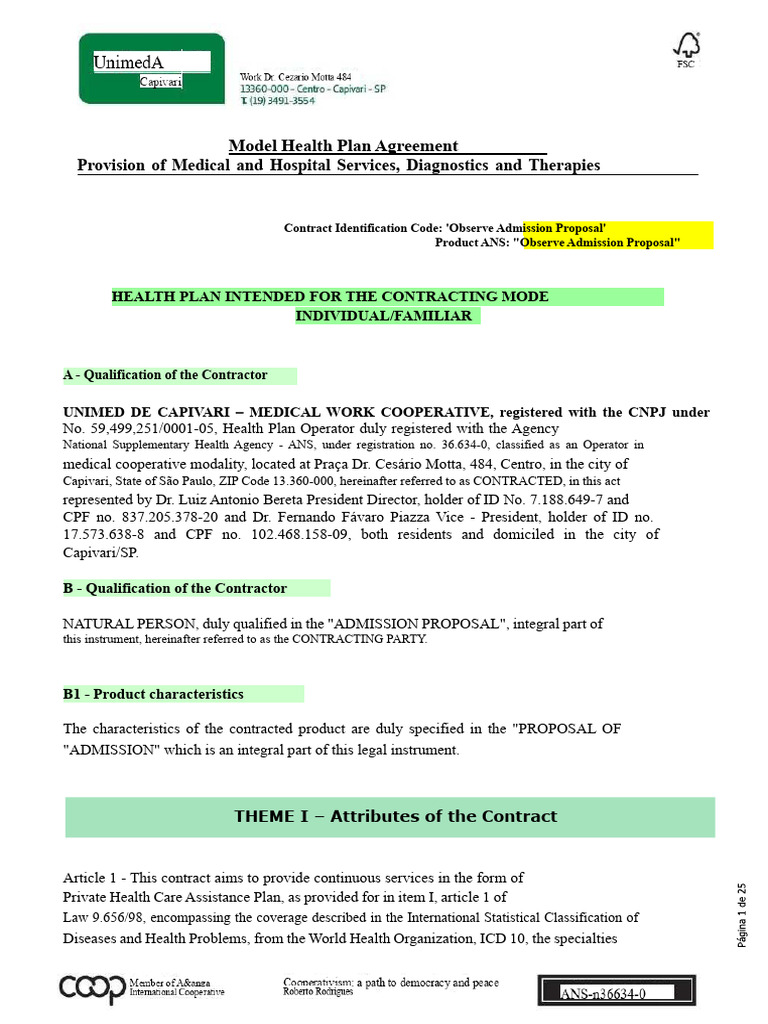 Health Plan Agreement Overview | PDF | Hospital | Physical Therapy