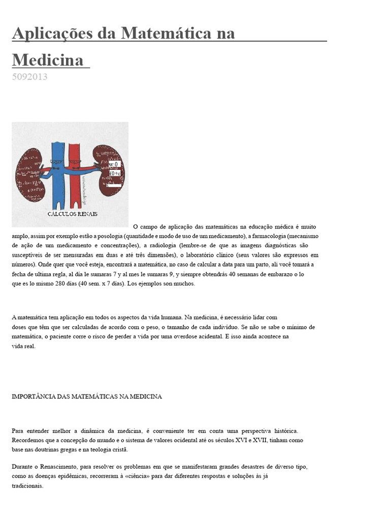 Matemática na Medicina: Aplicações e Importância | PDF | Matemática ...