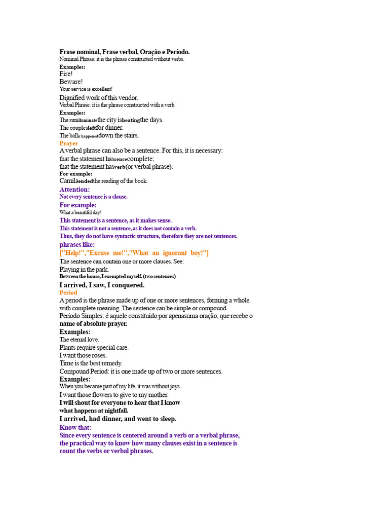 Noun Phrase, Verb Phrase, Clause, and Sentence. | PDF