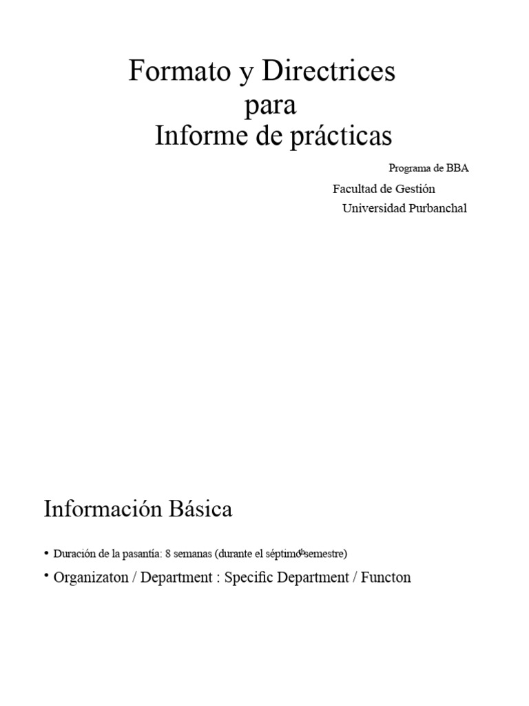 Directrices para Informe de Prácticas BBA | PDF
