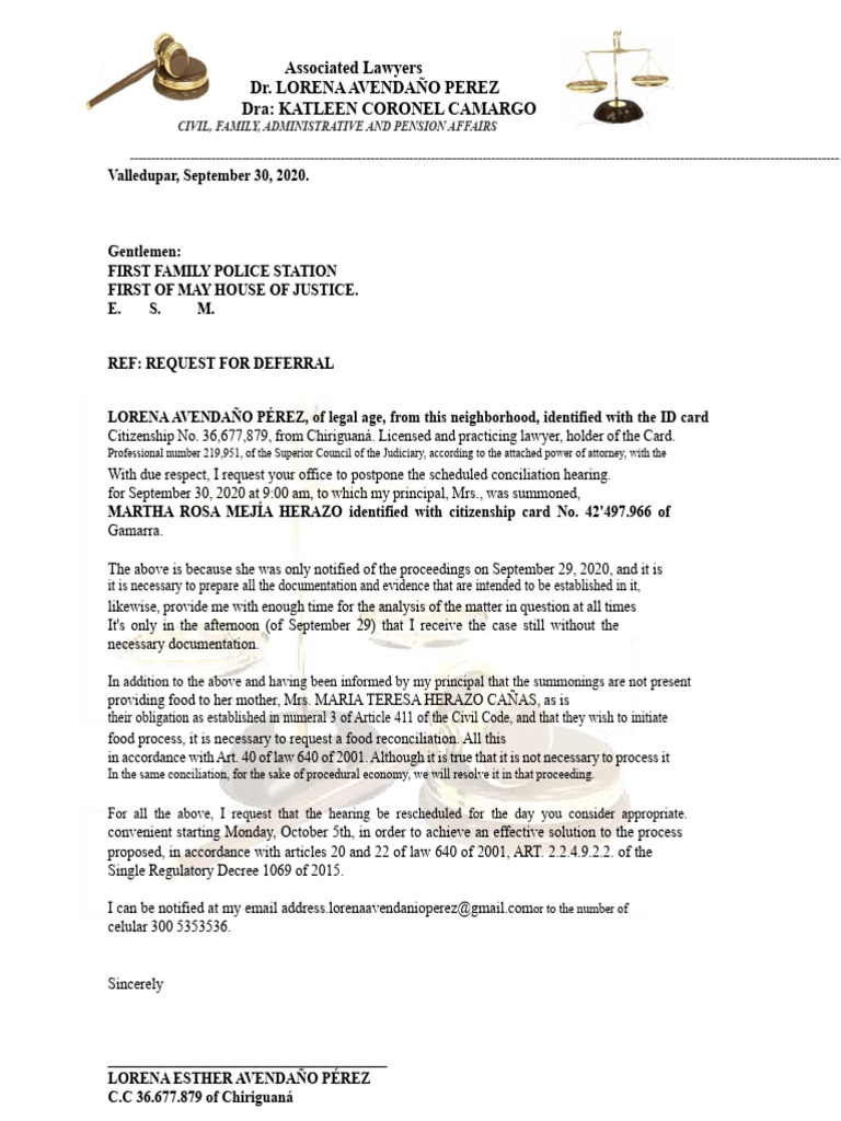 Request to Postpone Conciliation Hearing | PDF | Public Law | Common Law