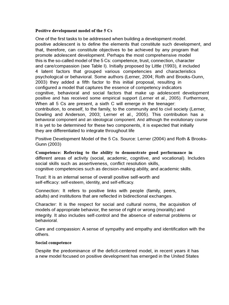 Positive Development Model of The 5 Cs (Mental Health) | PDF ...