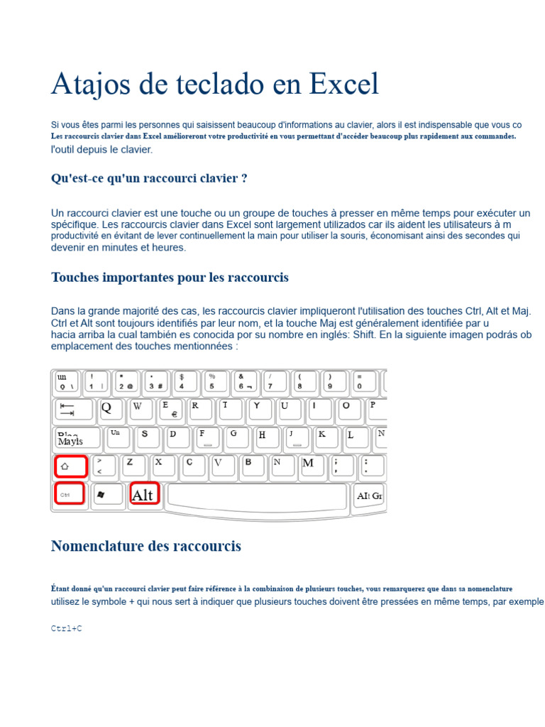 Raccourcis Clavier Essentiels Excel | PDF | Microsoft Excel | Raccourci ...