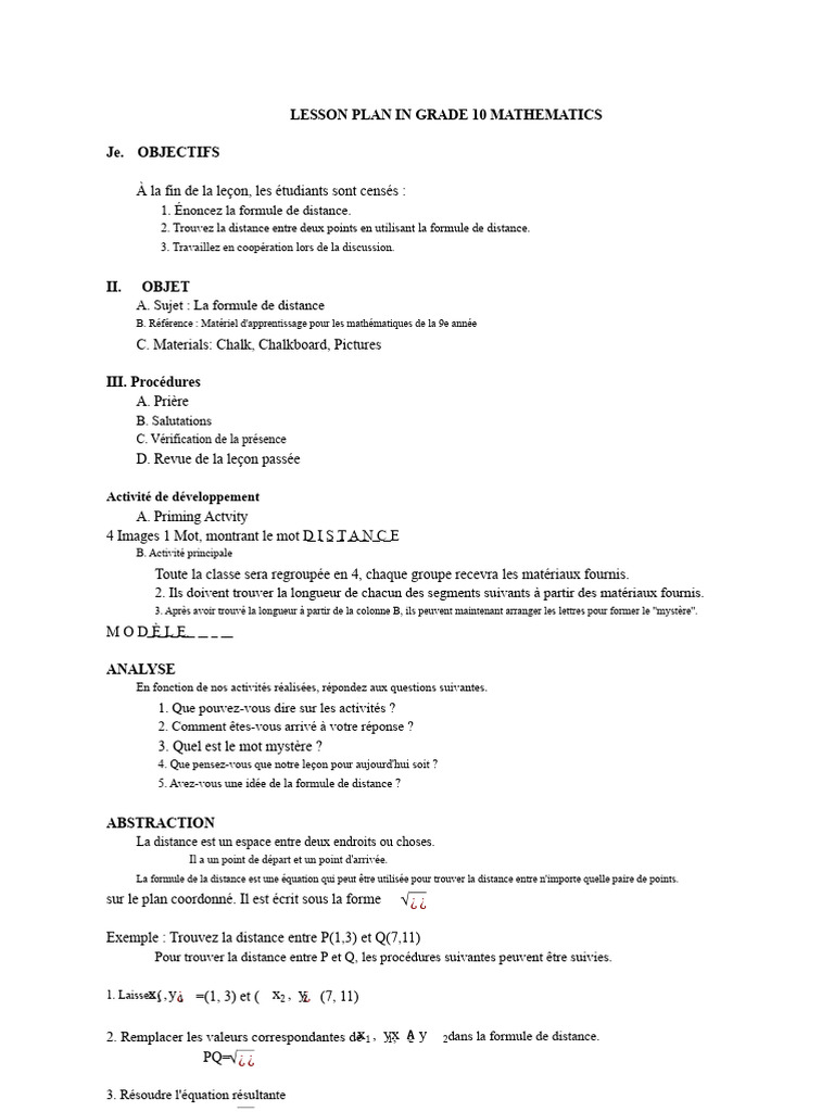Formules de distance et point médian | PDF | Mathématiques