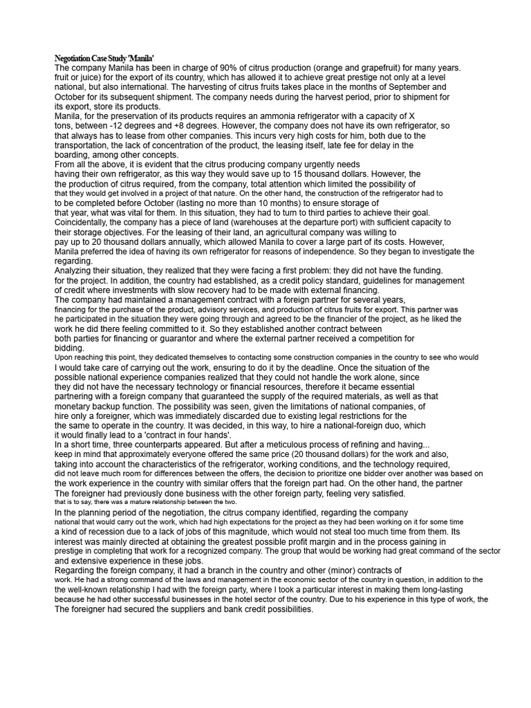 Negotiation Case Study Manila | PDF | Negotiation | Economies