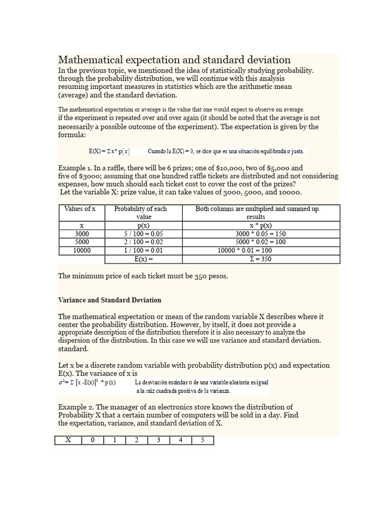 deviation | PDF | Expected Value | Standard Deviation