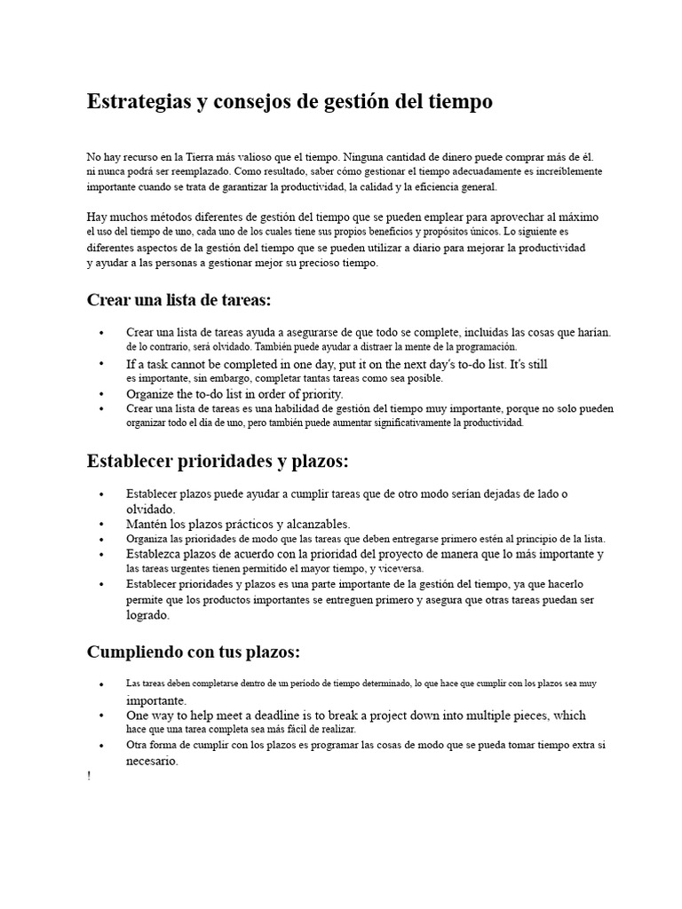 Estrategias Efectivas de Gestión del Tiempo | PDF | Gestión del tiempo ...