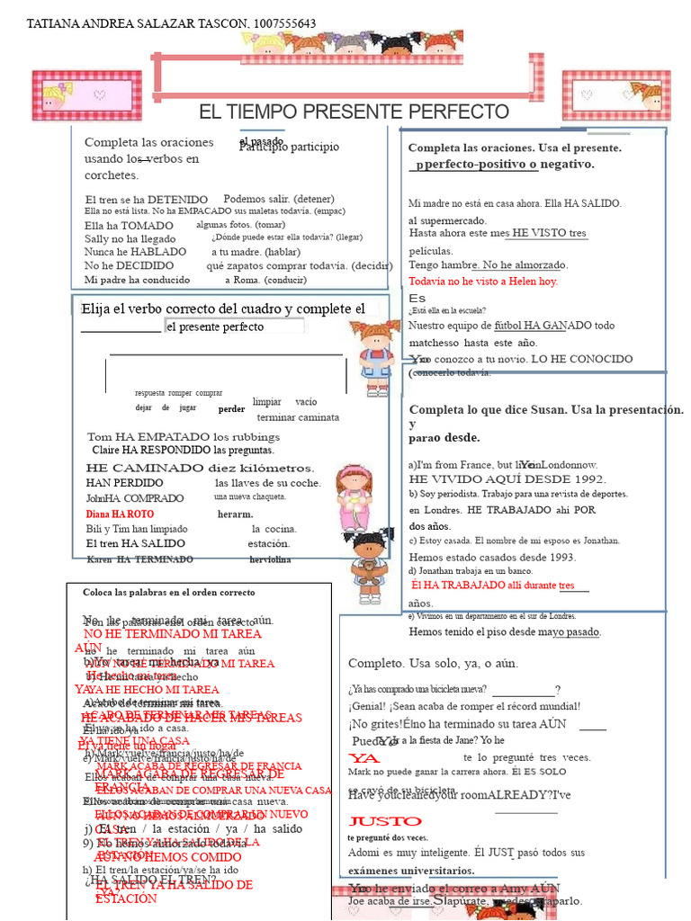 Ejercicio de Presente Perfecto | PDF