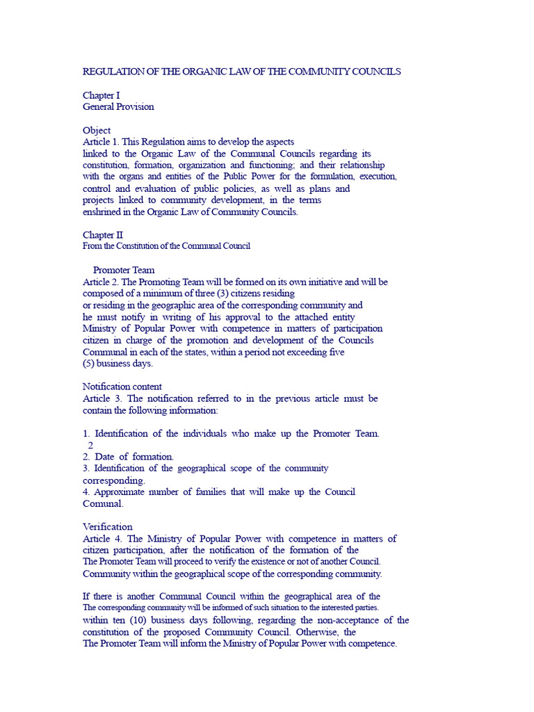 Regulations of The Organic Law of The Communal Councils | PDF ...