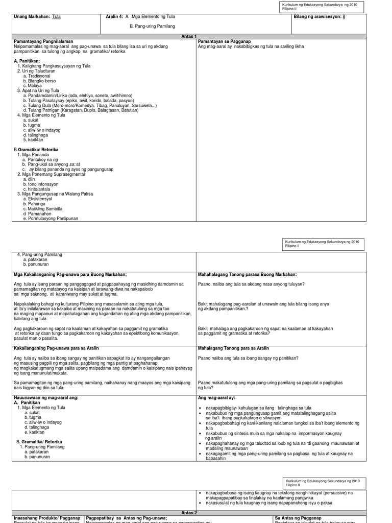 Fil Tula Aralin 4 | PDF