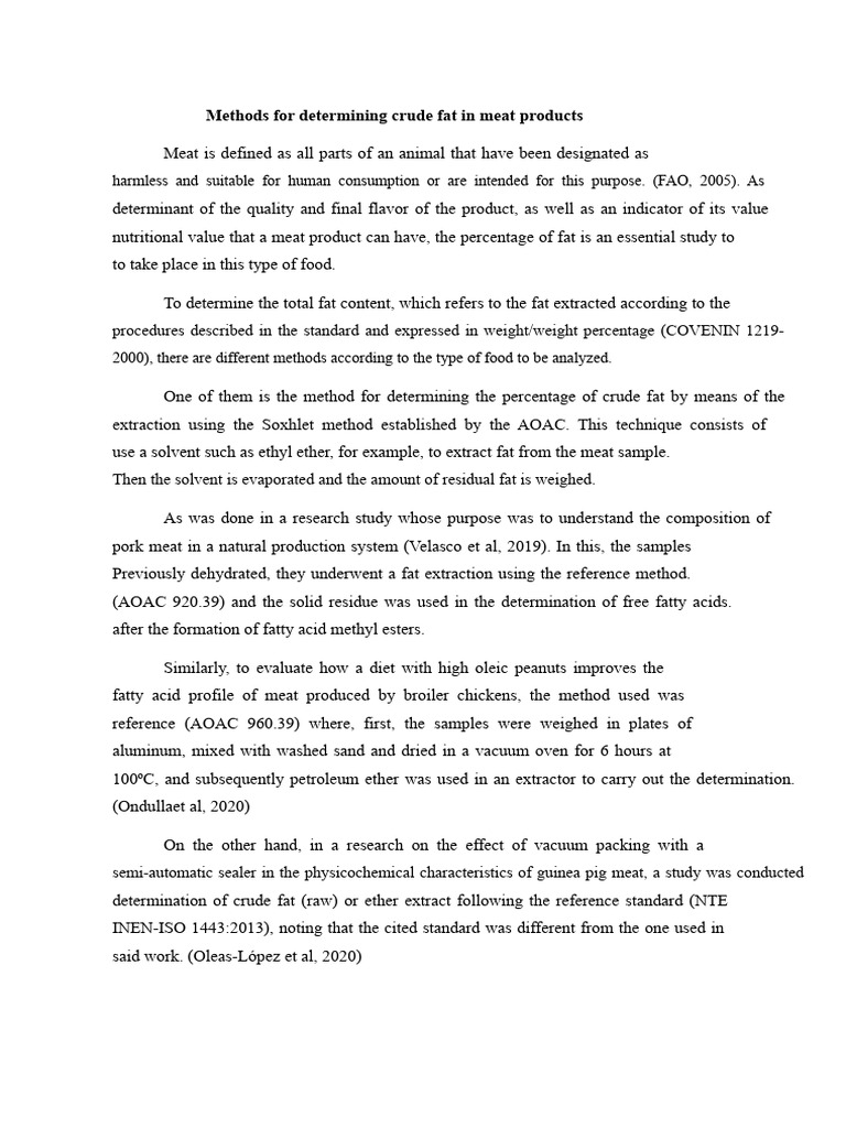 Crude Fat Determination in Meat Products | PDF | Meat | Petroleum