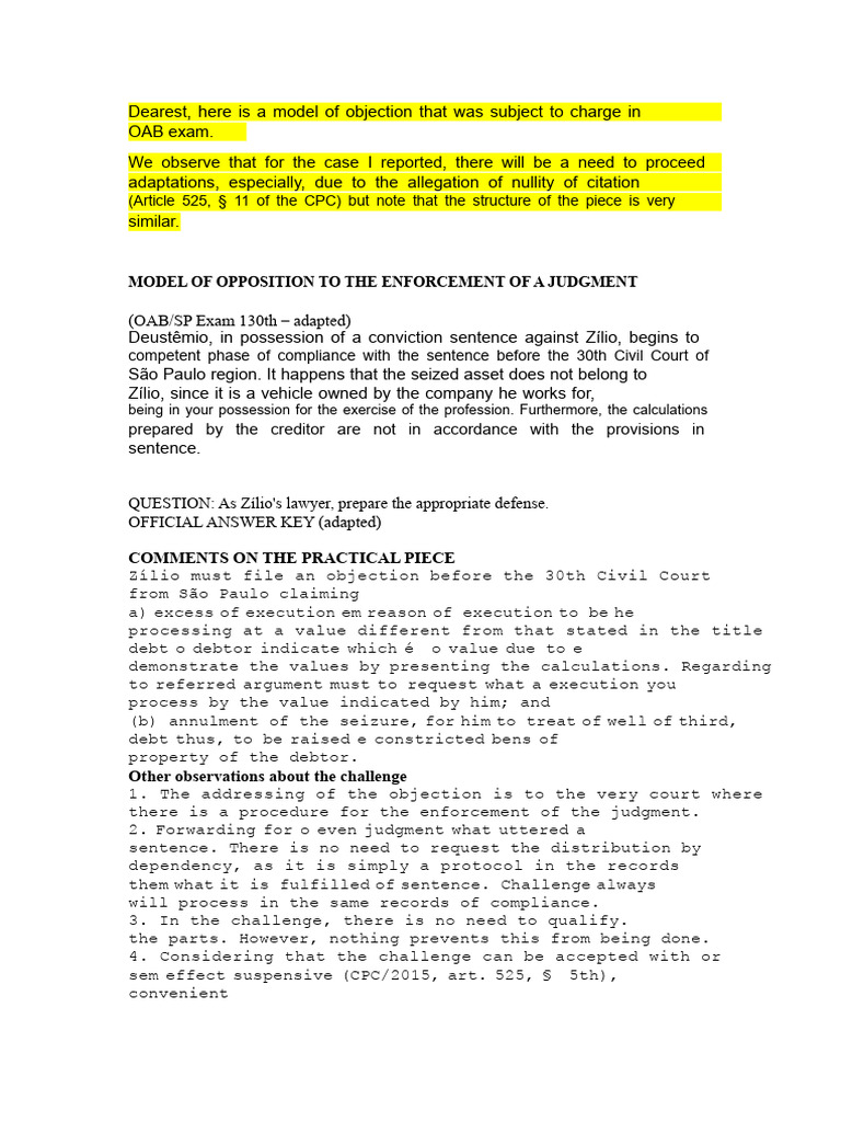 Model of Objection To The Enforcement of Sentence | PDF | Judgment (Law ...