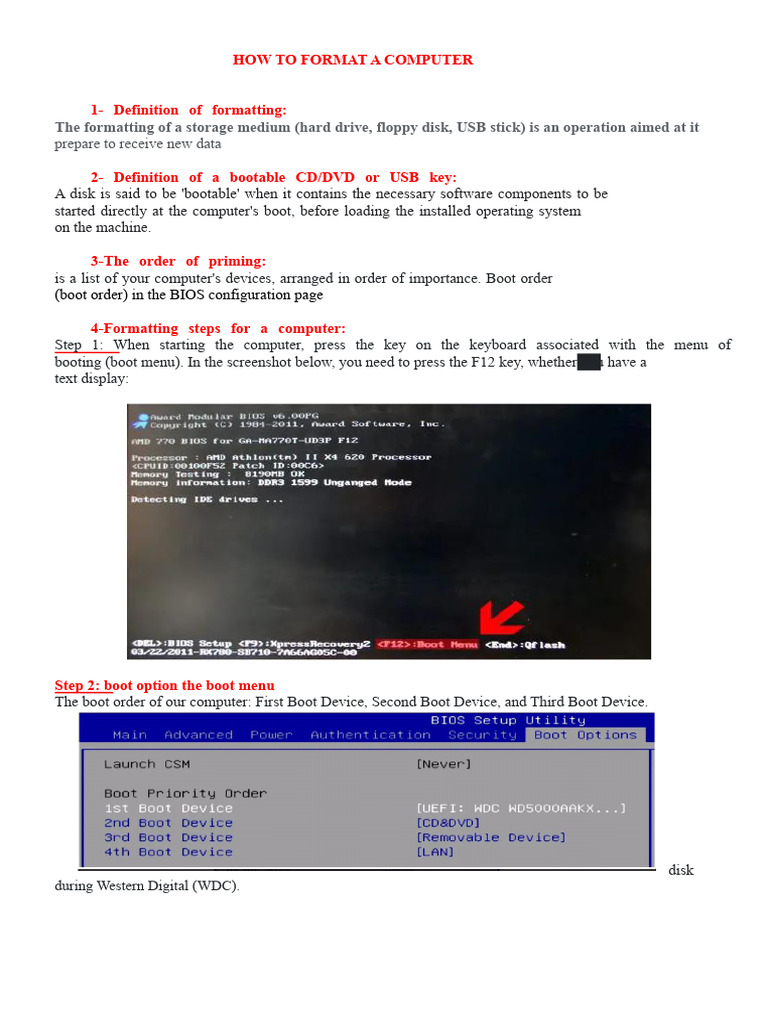 Step-by-Step Computer Formatting Guide | PDF | Booting | Bios