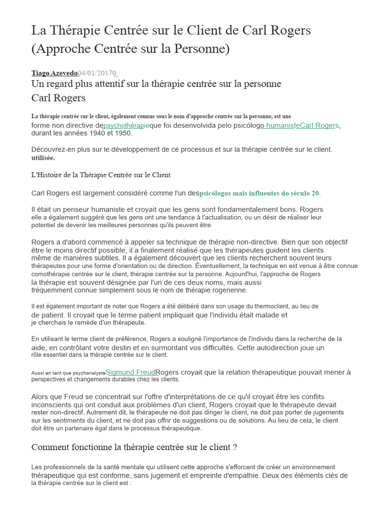 Thérapie centrée sur le client de Rogers | PDF | Psychothérapie ...