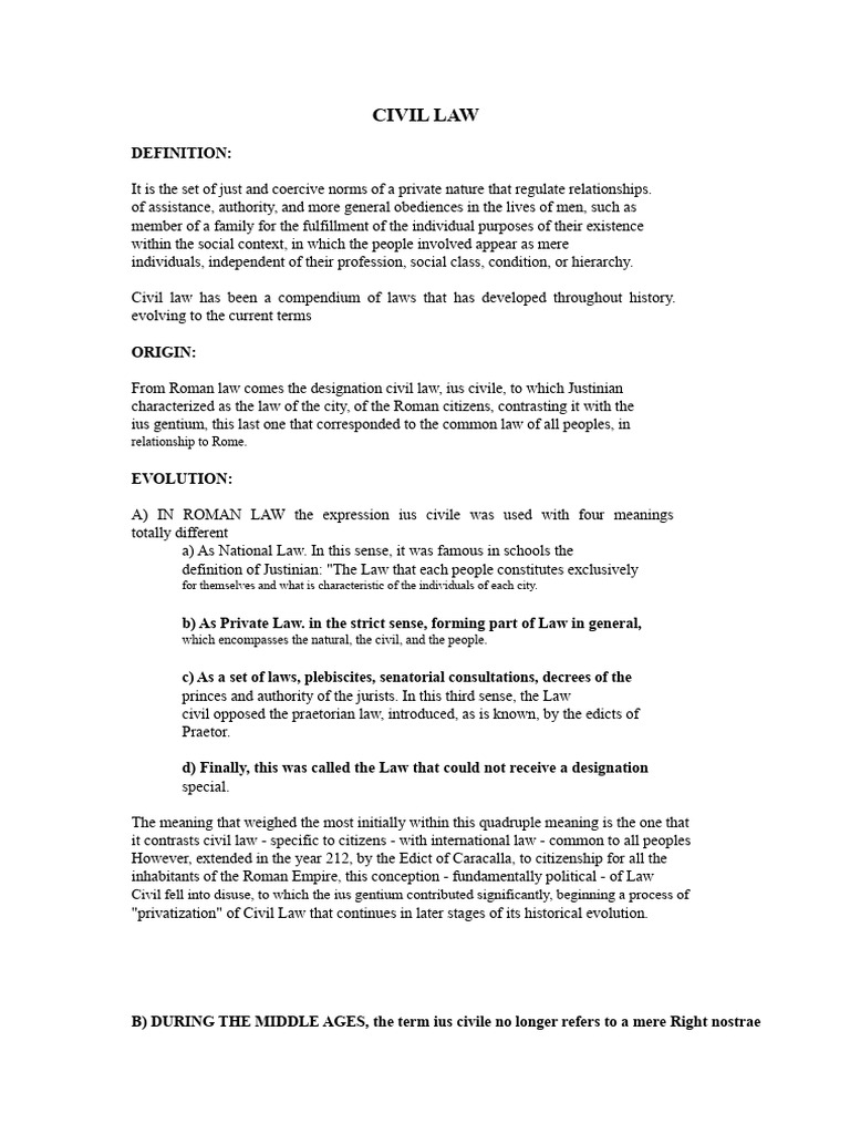 Overview of Civil Law Evolution | PDF | Roman Law | Civil Law (Legal ...