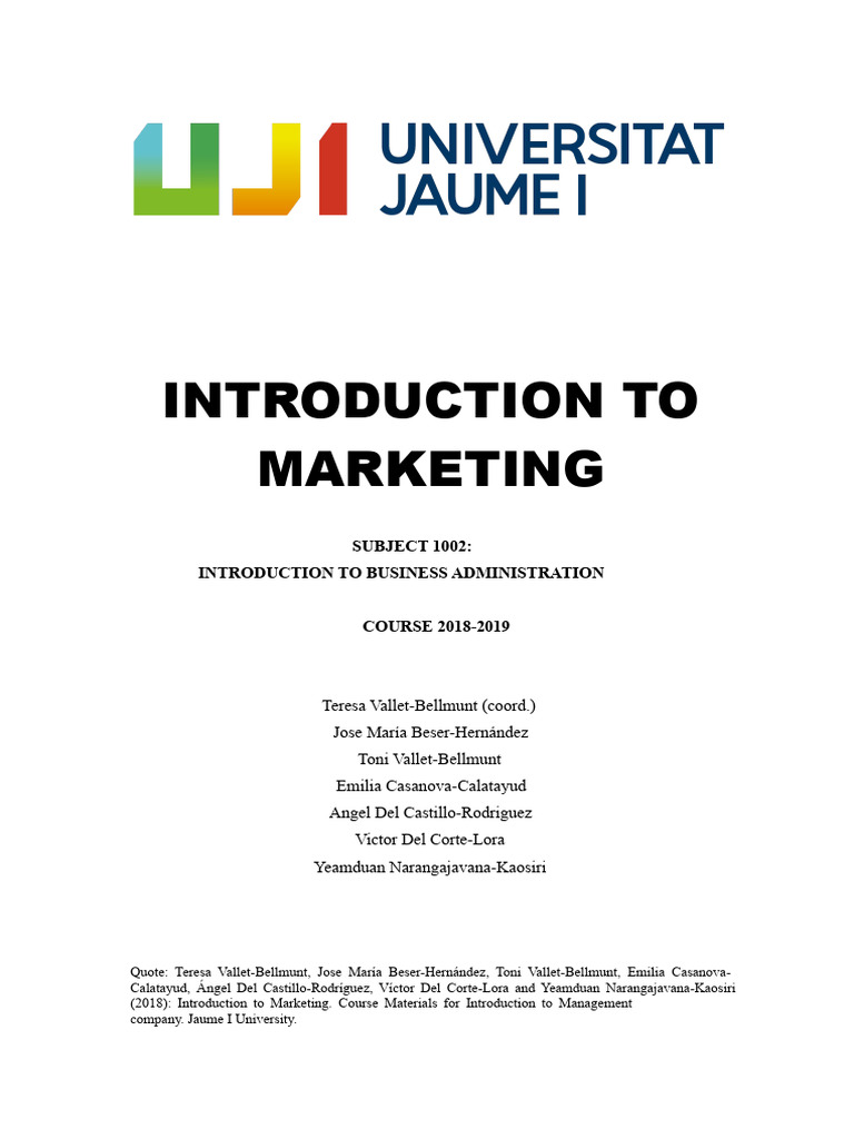 INTRODUCTION TO MARKETING 1002.pdf | PDF | Marketing | Market (Economics)