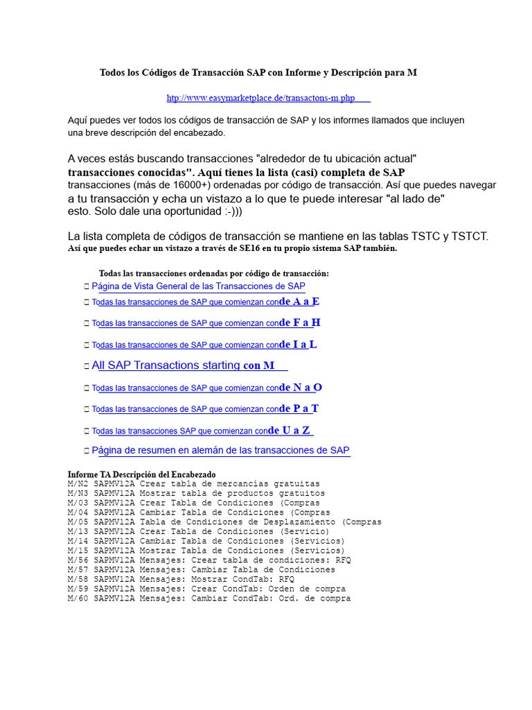 Códigos de Transacción SAP: Guía Completa | PDF | Ciencias de la ...