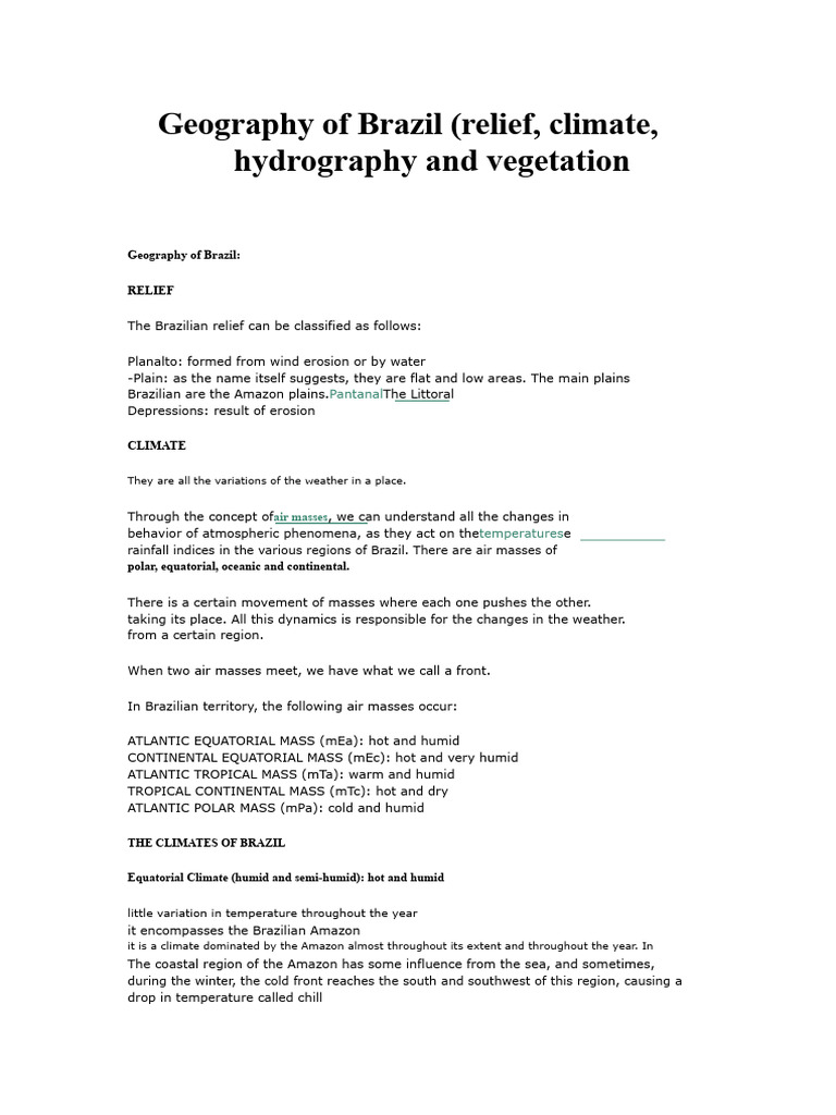 Geography of Brazil: Relief, Climate, and Vegetation | PDF | Tropics | Rain