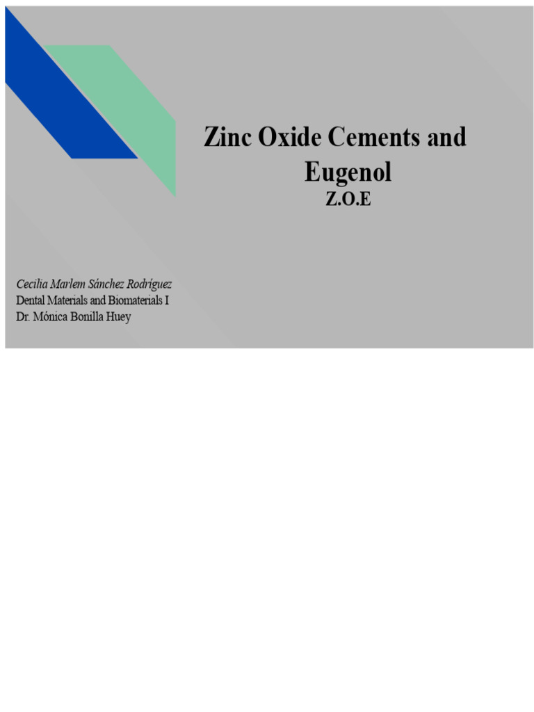 Zinc Oxide and Eugenol Cements | PDF | Chemical Substances | Chemistry