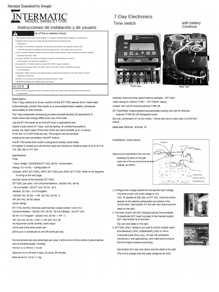 ET1700 Series Timer Switch Guide | PDF | Switch | Electrical Wiring