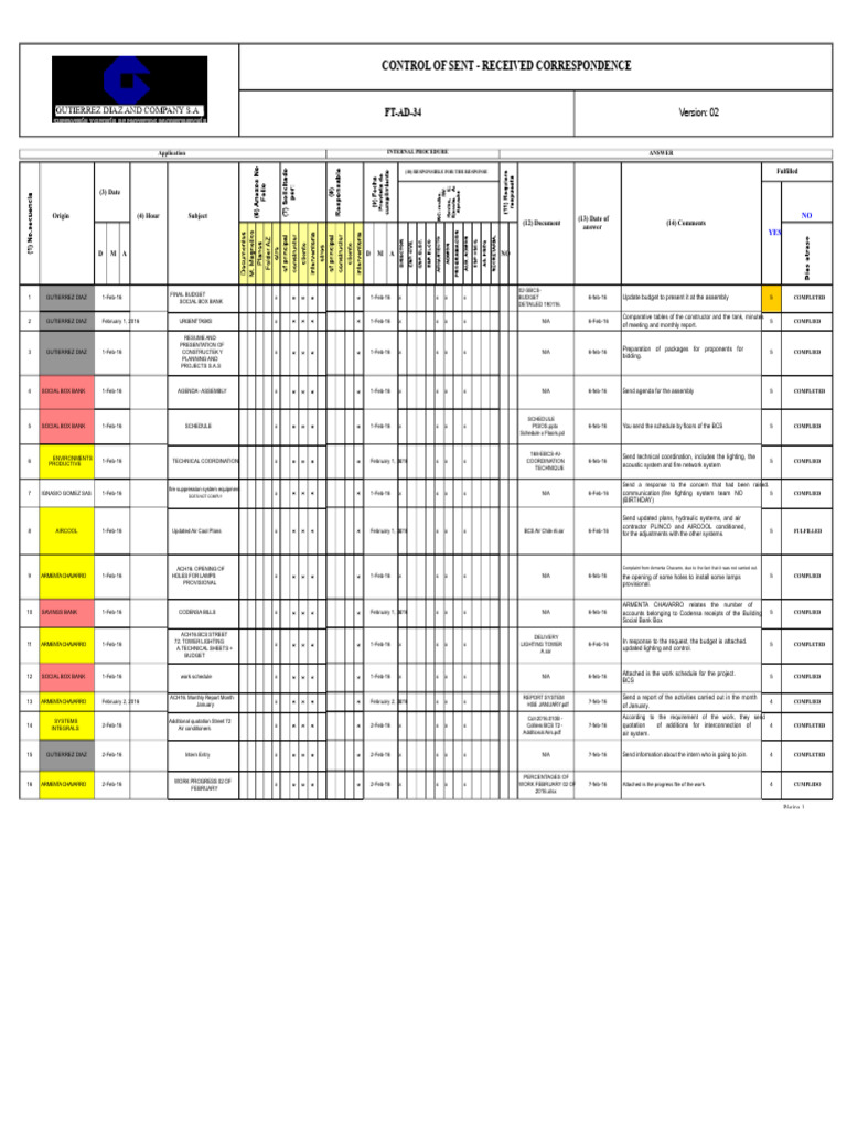 FT-AD-34 Correspondence Sent and Received V2 FEBRUARY-MARCH | PDF