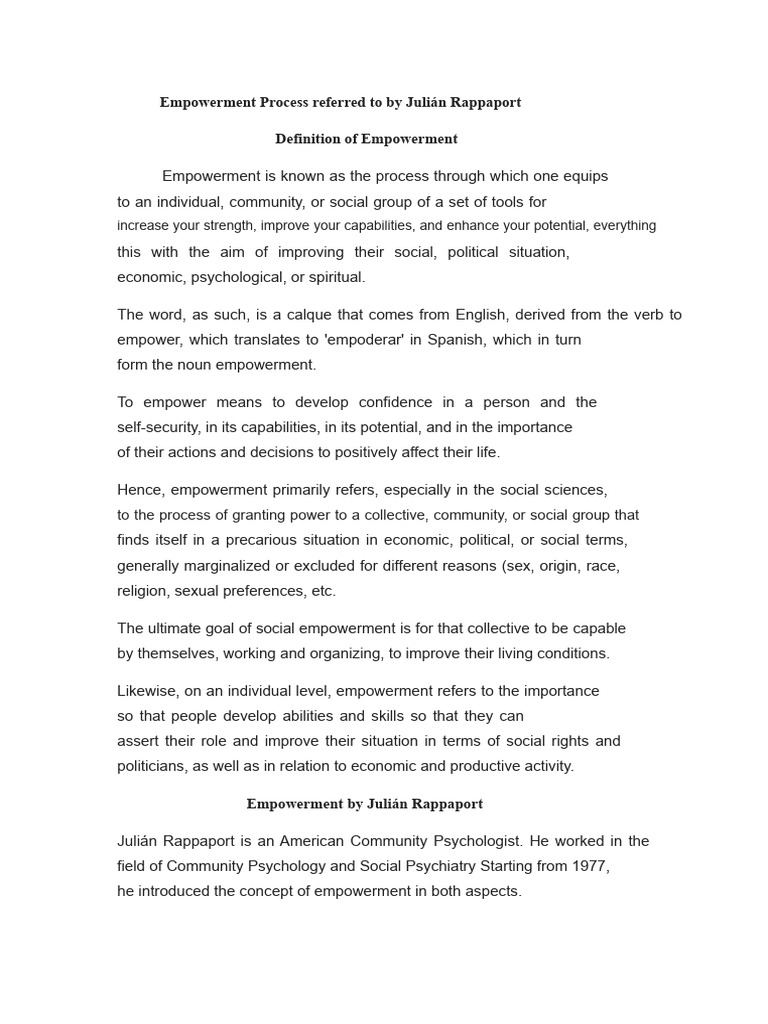 Understanding Empowerment by Rappaport | PDF | Empowerment | Psychology