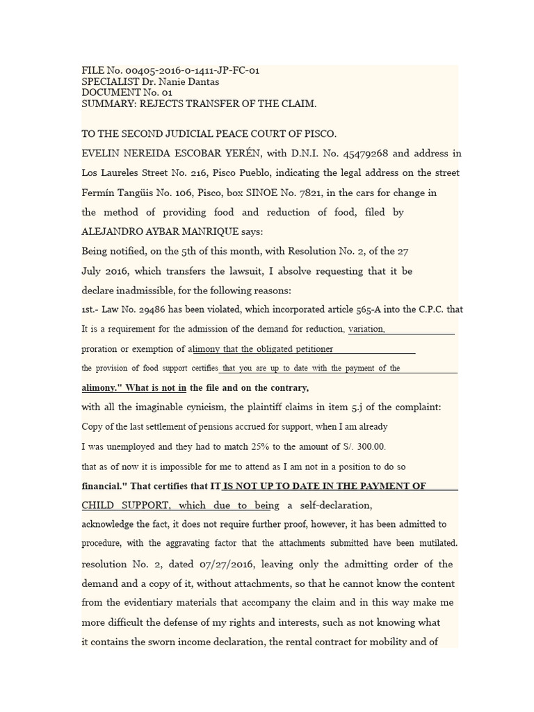 model of acquittal of reduction of alimony | PDF | Child Support ...