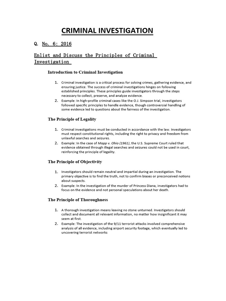 Principles of Criminal Investigation | PDF | Forensic Science | Crime Scene