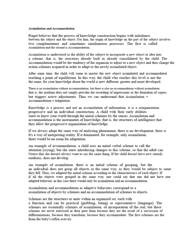 Understanding Assimilation and Accommodation | PDF | Schema (Psychology ...