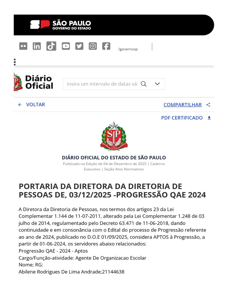 Progressão QAE 2024 - Servidores Aptos | PDF | Brasil