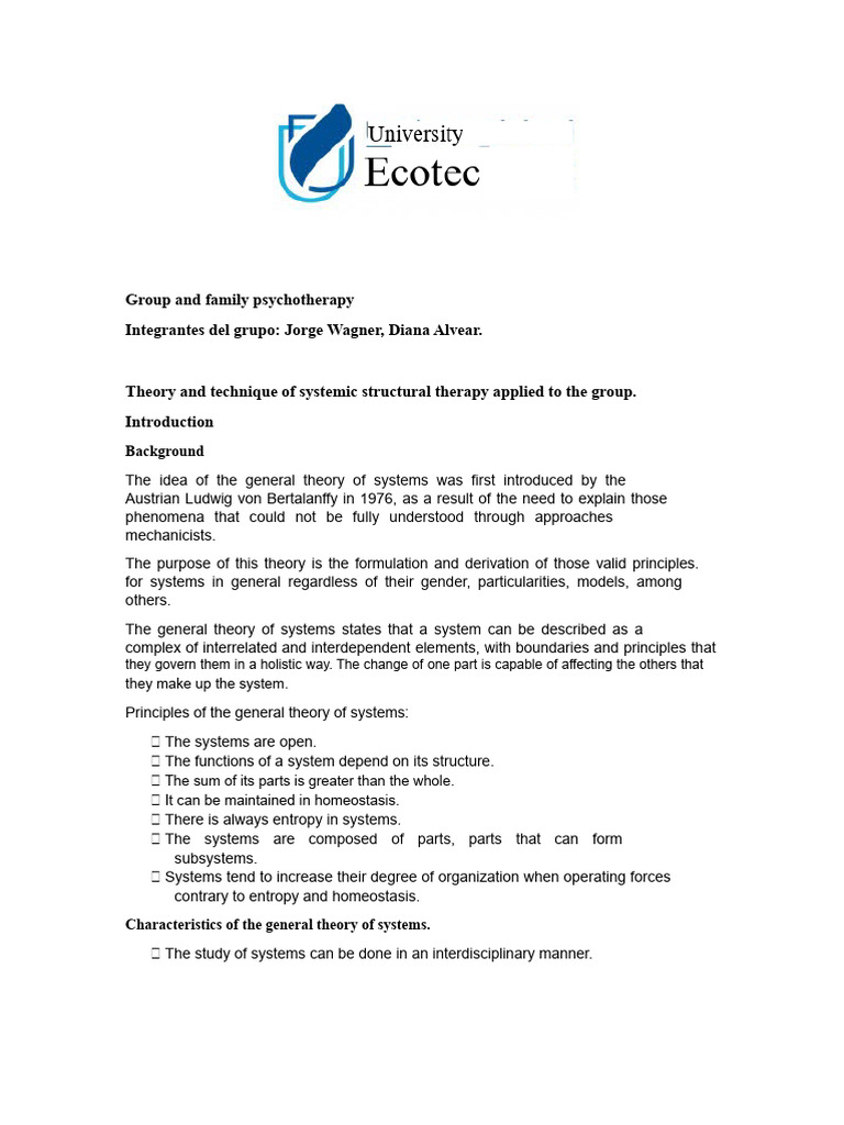 General Theory of Systems Applied To Group Therapy | PDF | System ...