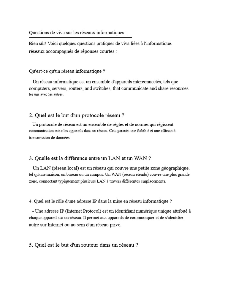 Questions de viva sur les réseaux informatiques | PDF | Réseau ...