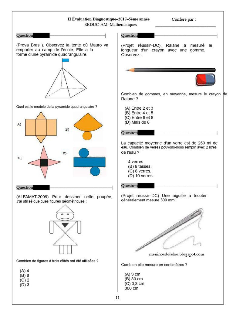 Évaluation Diagnostique Math 5ème 2017 | PDF | Mathématiques