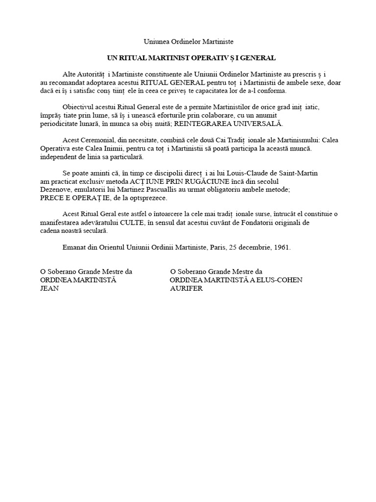 Ritual Martinist Operativ General | PDF