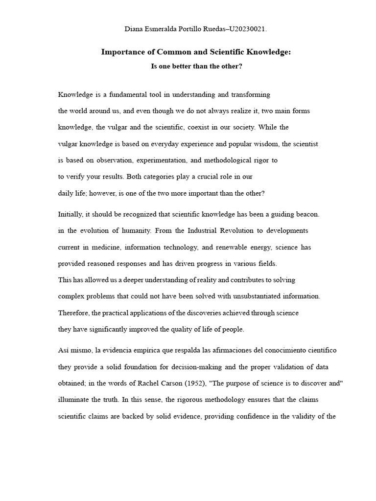 Importance of Scientific and Common Knowledge | PDF | Knowledge | Science