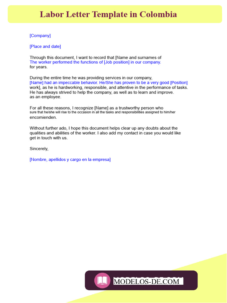 Labor Letter Template Colombia | PDF